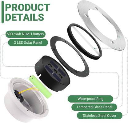 TOSHIN Solarleuchte für den Boden, Garten, wasserdicht, IP65, Solarstrahler rund, kaltweiß, 8 Stück 