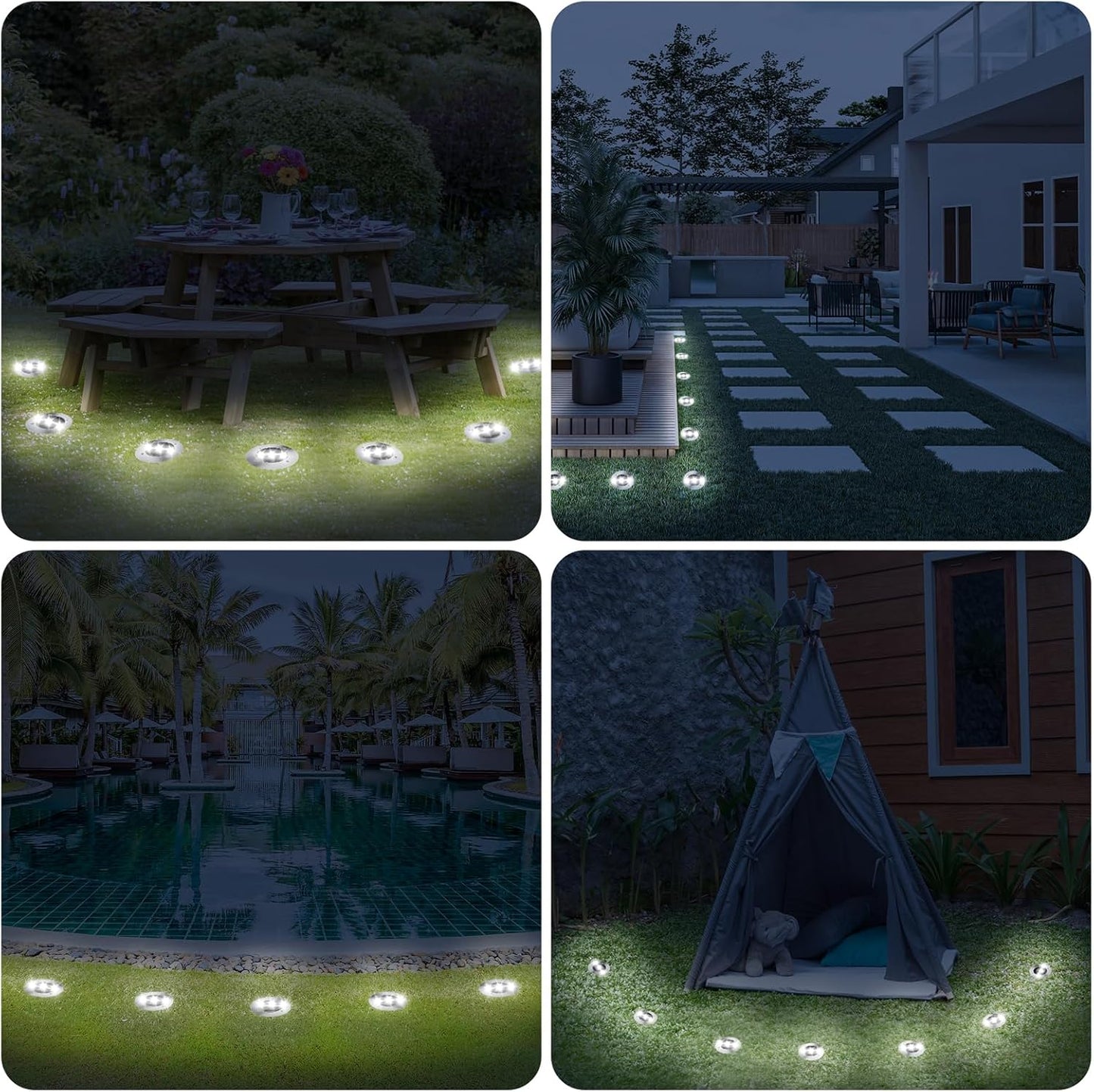 TOSHIN Solarleuchte für den Boden, Garten, wasserdicht, IP65, Solarstrahler rund, kaltweiß, 8 Stück 