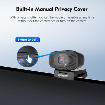 TOALLIN 1080P Full HD-Webcam mit Zwei Mikrofonen  90°-Weitwinkelansicht USB