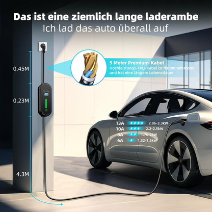 TopAutoGear EV Ladegerät Typ 2 Anschluss Ladekabel 5m, 6/8/10/16A