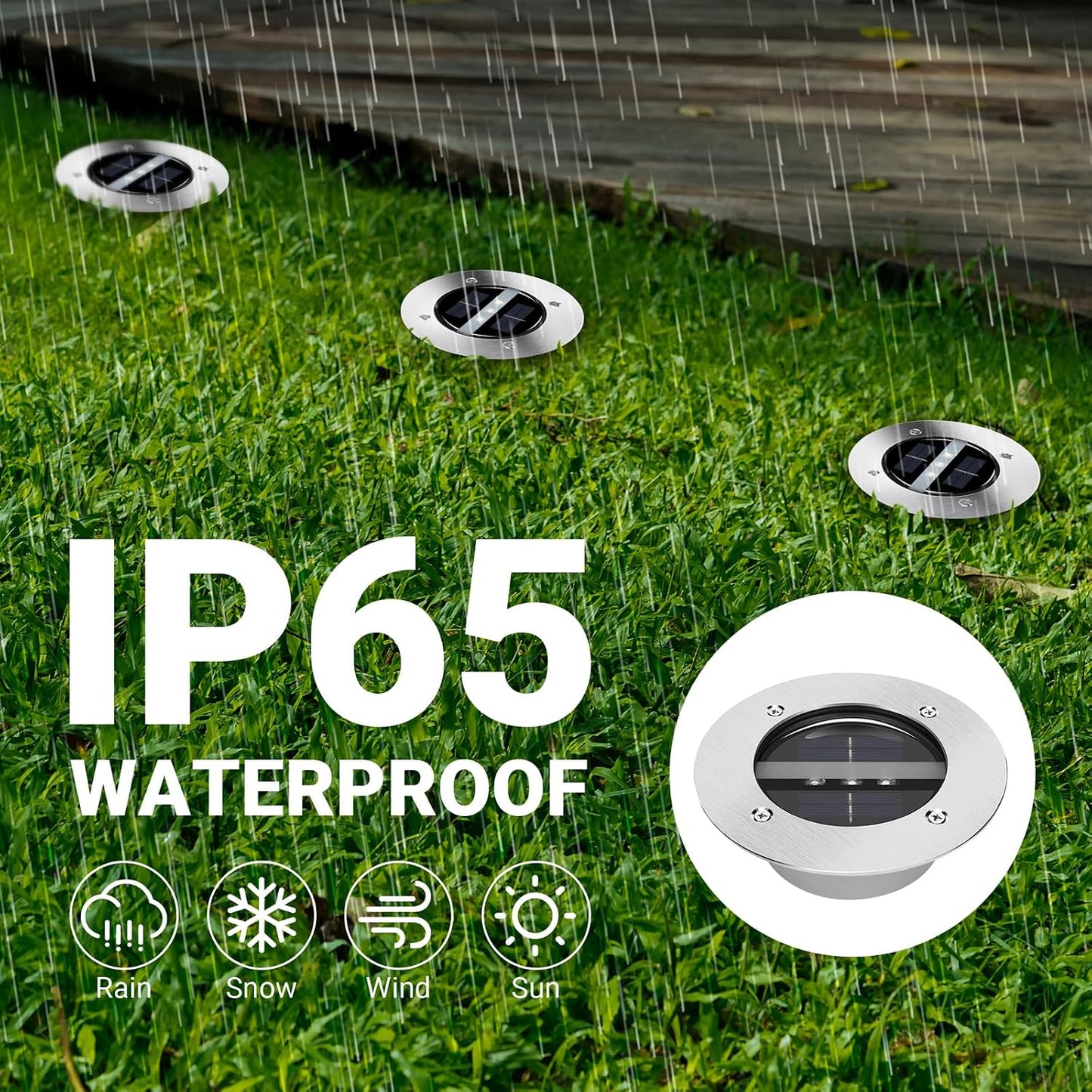 TOSHIN Solarleuchte für den Boden, Garten, wasserdicht, IP65, Solarstrahler rund, kaltweiß, 8 Stück 