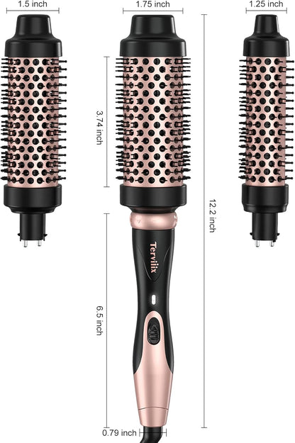 Terviiix Thermobürsten-Set 3-in-1, One Temp 200℃ Heizbürste zum Verdicken und Bürsten von Haaren, schnell reinigende Keramik-Heißbürste, abrasive Thermobürste, Dual-Spannung