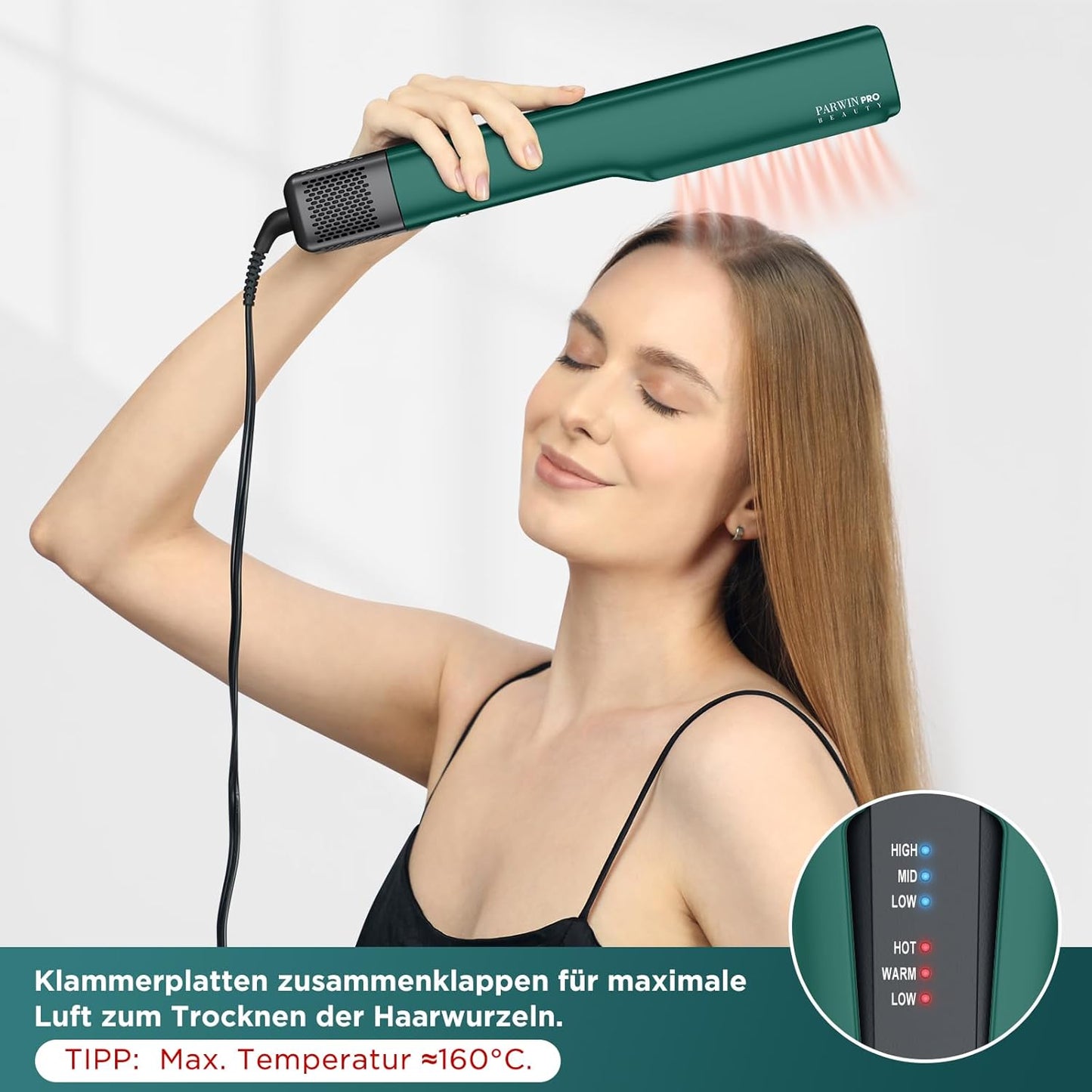 PARWIN PRO BEAUTY Air Haarglätter, Ionen Air Glätteisen 1200W, Dunkelgrün