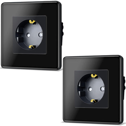 2 X TAWOIA Schuko Steckdose 1 Fach mit 2,5D Curved glas 2er-Pack schwarz