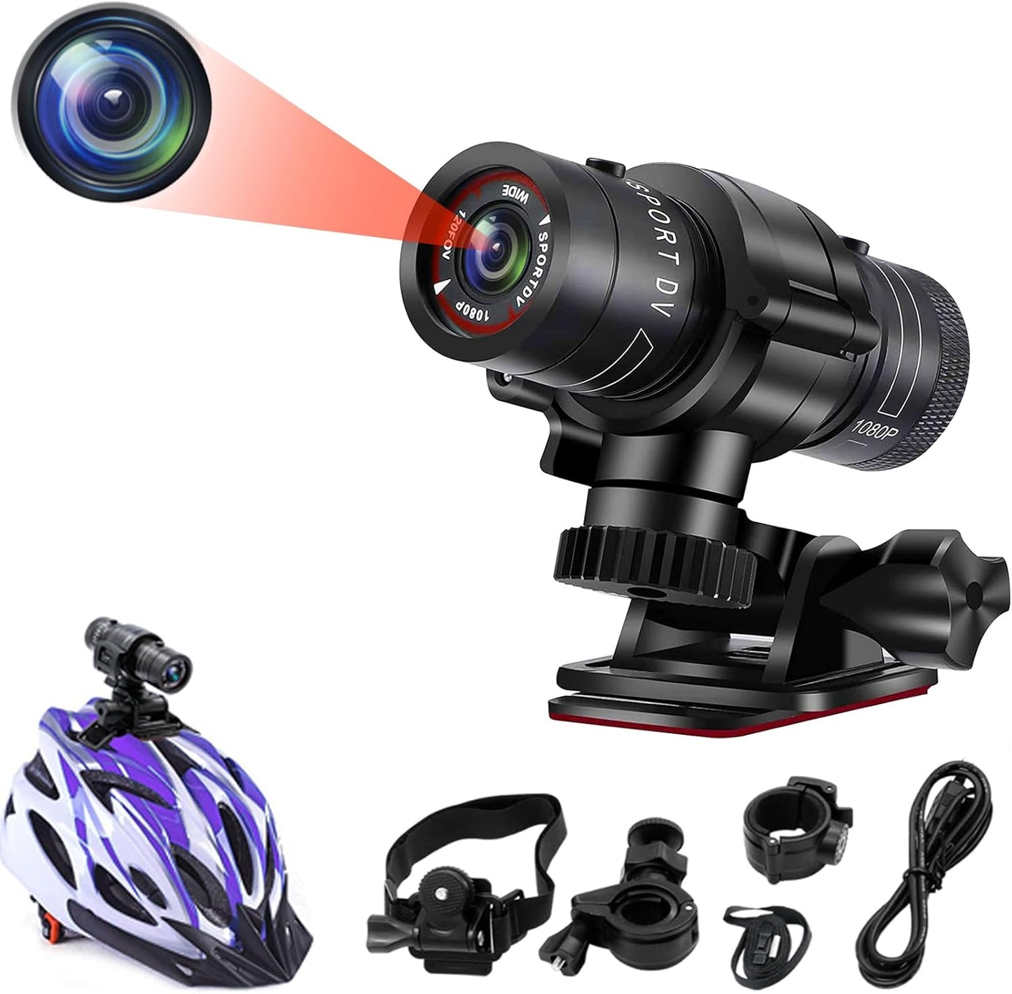TANGMI Action Cam, 1080P HD Helmkamera, 120° Weitwinkel Video/Fotoaufnahme für Fahrrad, Motorrad und Auto