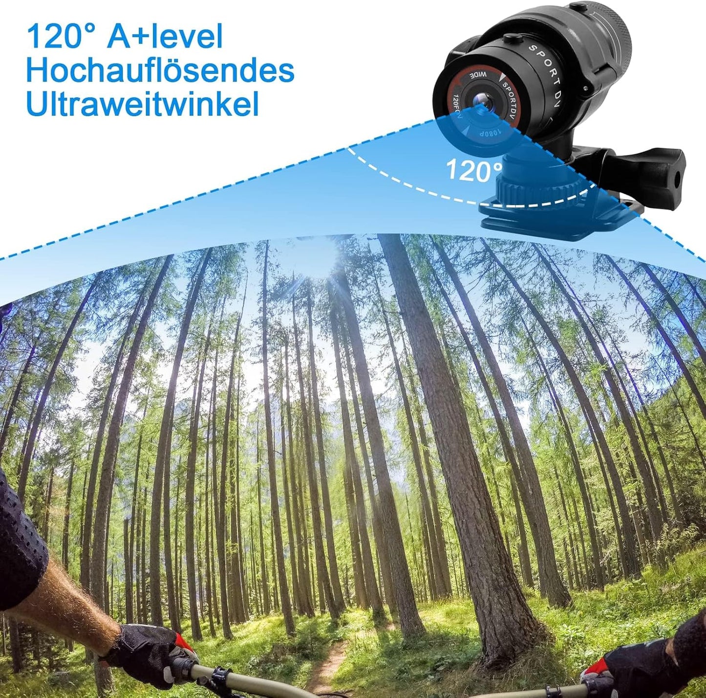 TANGMI Action Cam, 1080P HD Helmkamera, 120° Weitwinkel Video/Fotoaufnahme für Fahrrad, Motorrad und Auto