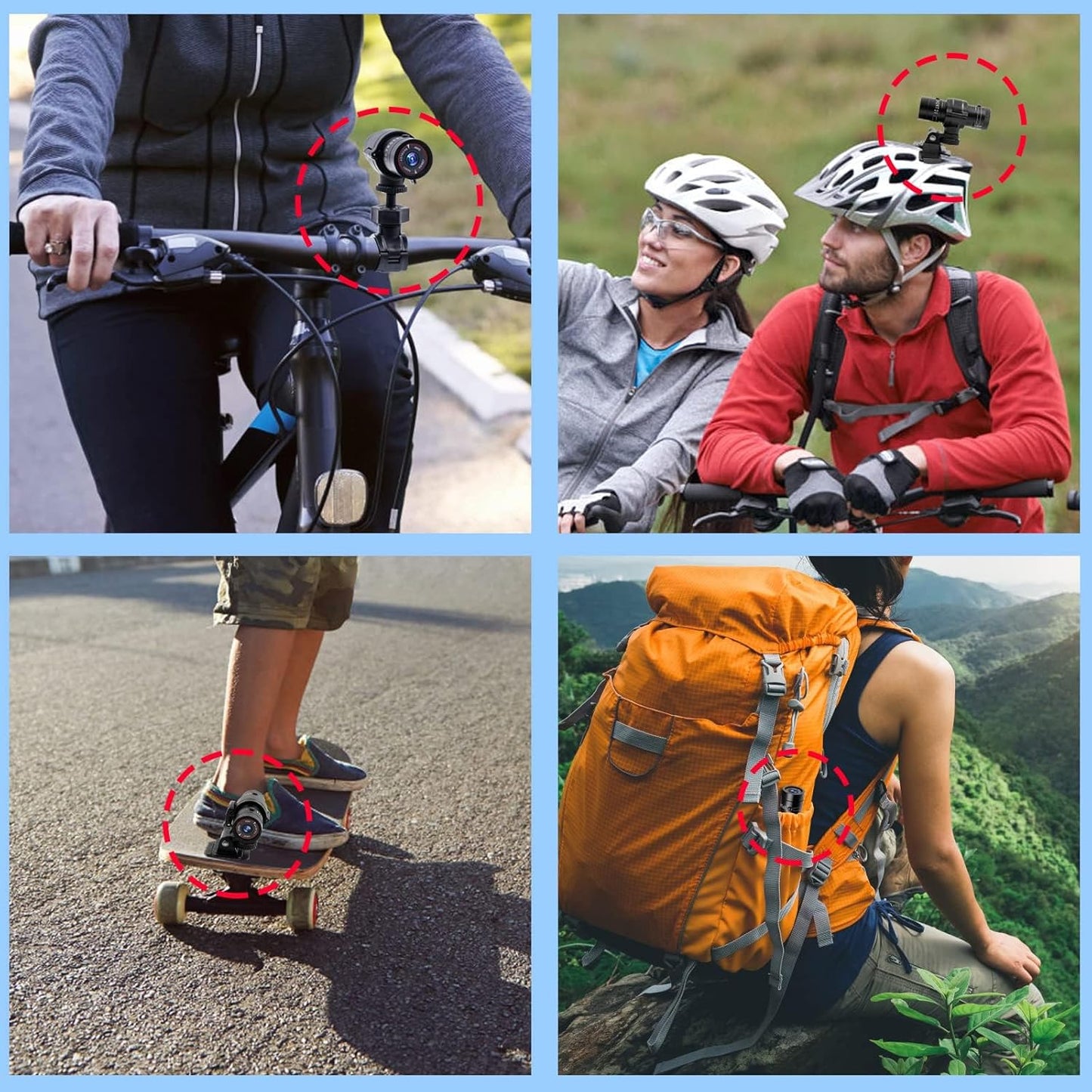 TANGMI Action Cam, 1080P HD Helmkamera, 120° Weitwinkel Video/Fotoaufnahme für Fahrrad, Motorrad und Auto