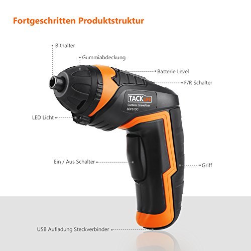 Tacklife Akkuschrauber,  SDP51DC 3,6 V 2000 mAh wiederaufladbarer Lithium-Akku