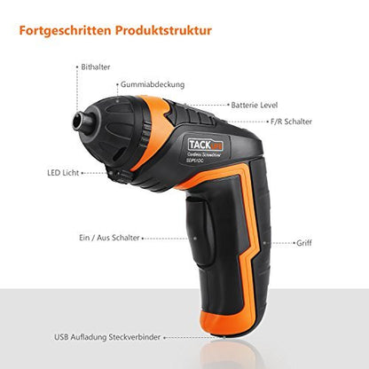 Tacklife Akkuschrauber,  SDP51DC 3,6 V 2000 mAh wiederaufladbarer Lithium-Akku