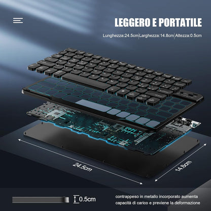 Tastatur Wireless Bluetooth italienisches Layout 25X18 cm für iPad, iPad Pro, iPad Air, Samsung, Mac, MacBook, Lenovo, Huawei Tablet,