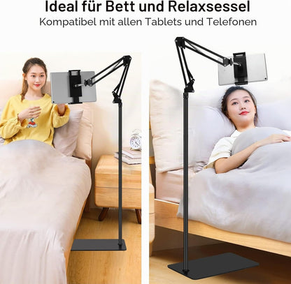 Tablet-Bodenständer, verstellbar,Metall-Tablet-Halterung, Handy-Ständer, 4,5~13 Zoll (schwarz)