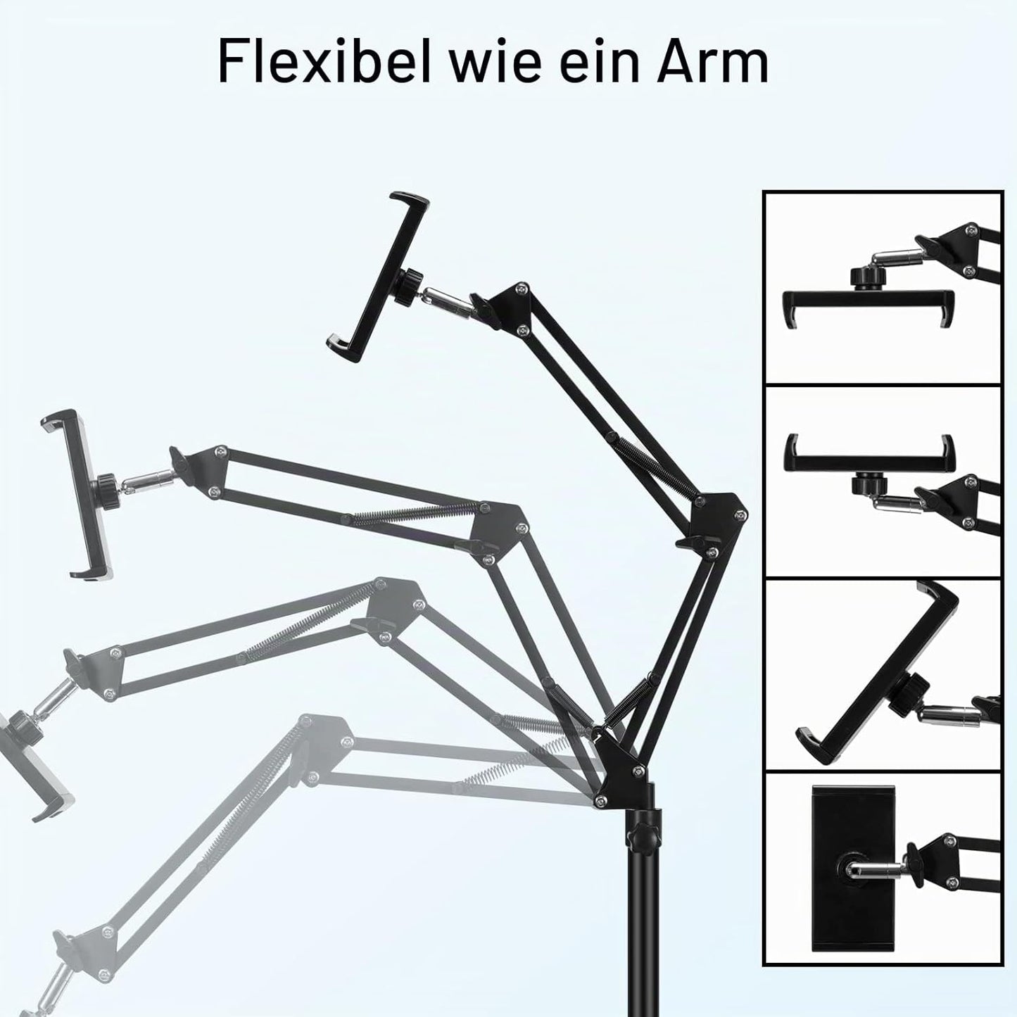 Tablet-Bodenständer, verstellbar,Metall-Tablet-Halterung, Handy-Ständer, 4,5~13 Zoll (schwarz)