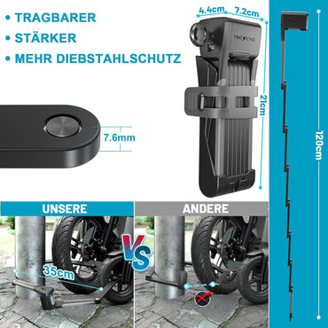TECHCYC Faltschloss Fahrrad 120cm Sicherer Diebstahlschutz ,Gehärteter Stahl,3 Schlüsseln