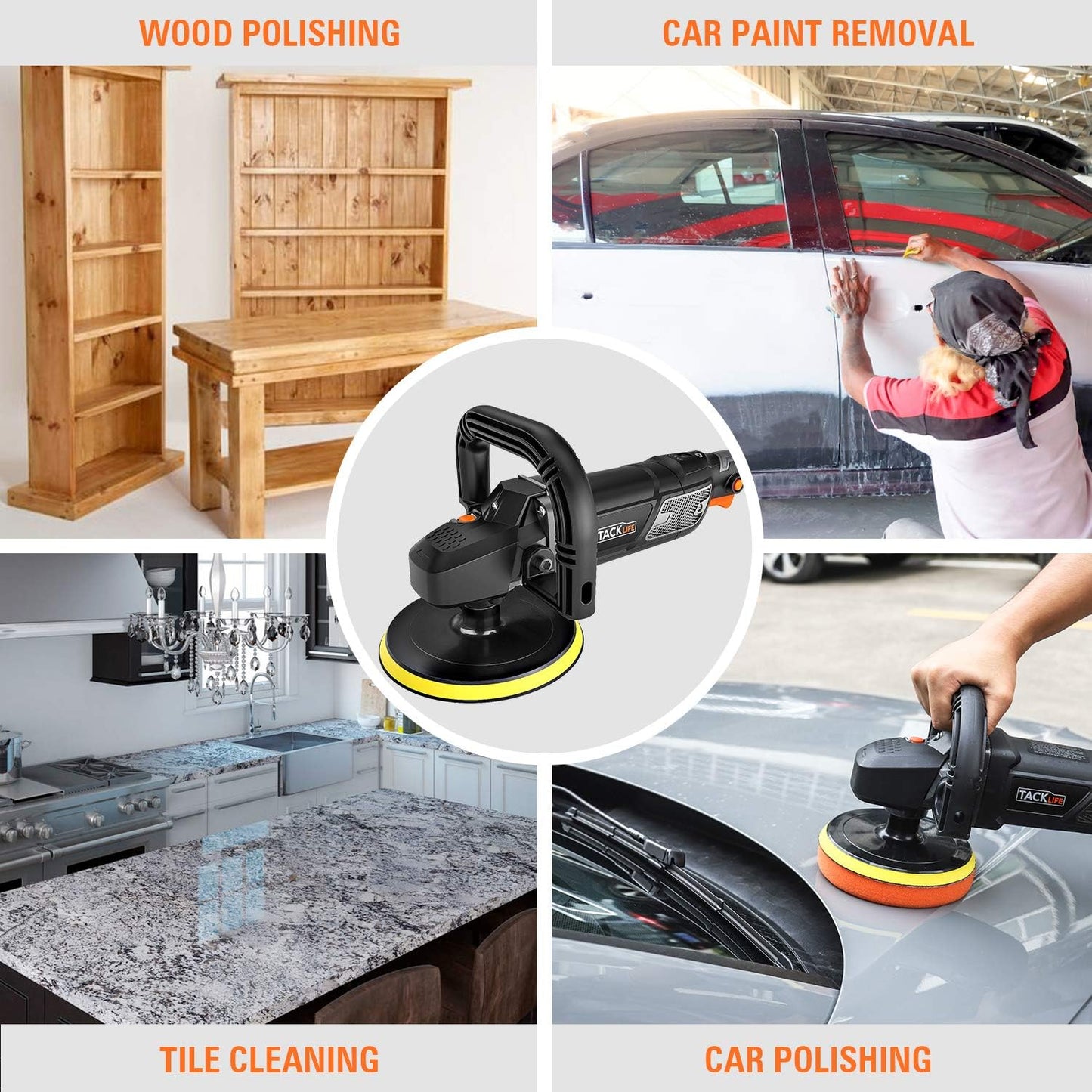 Tacklife PPGJ01A 7-Zoll-12,5-Ampere-Poliermaschine mit variabler Geschwindigkeit, digitalem Bildschirm und LCD-Anzeige, abnehmbaren Griffen