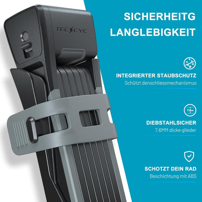 TECHCYC Faltschloss Fahrrad 120cm Sicherer Diebstahlschutz ,Gehärteter Stahl,3 Schlüsseln