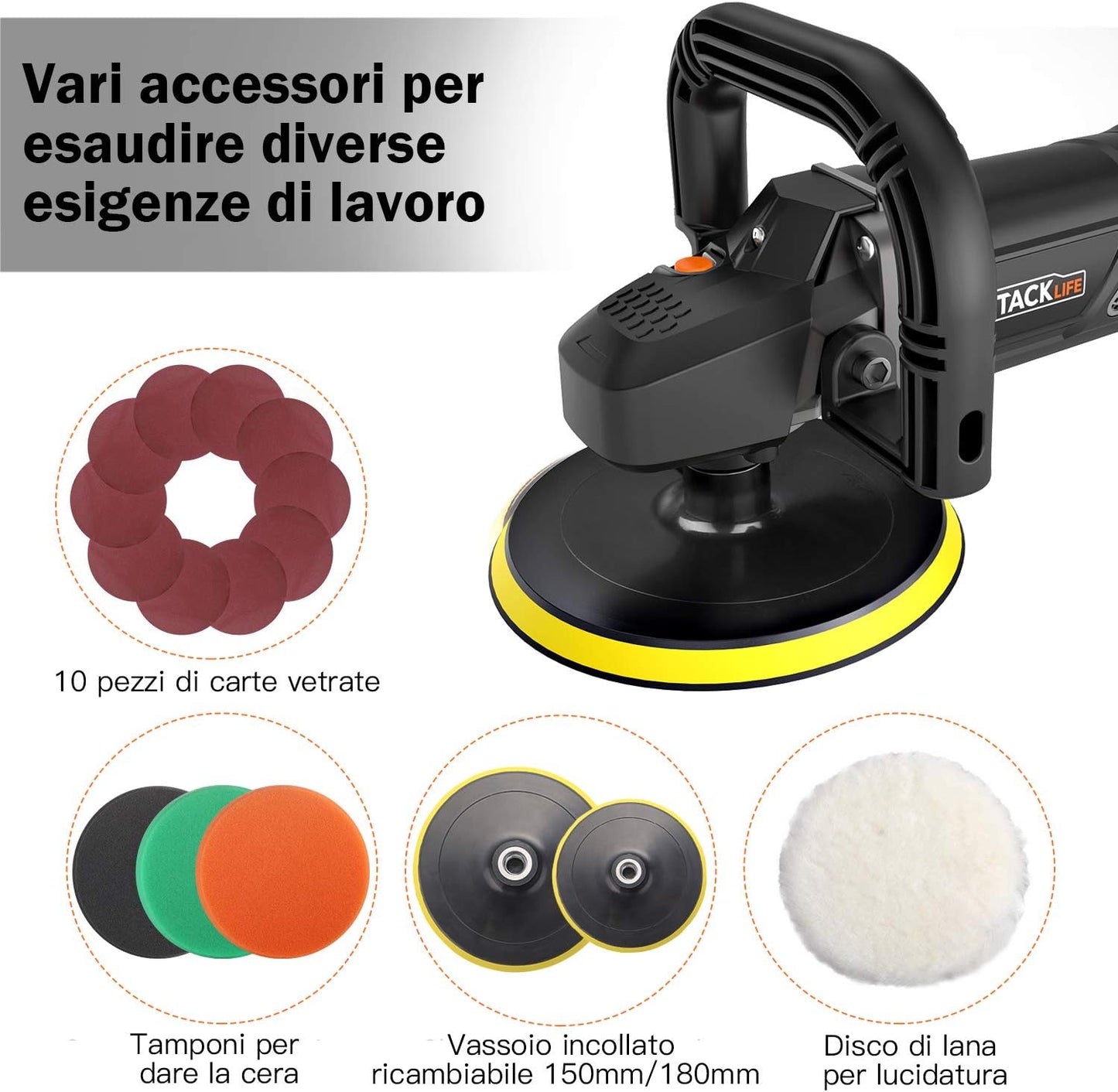 Tacklife PPGJ01A 7-Zoll-12,5-Ampere-Poliermaschine mit variabler Geschwindigkeit, digitalem Bildschirm und LCD-Anzeige, abnehmbaren Griffen