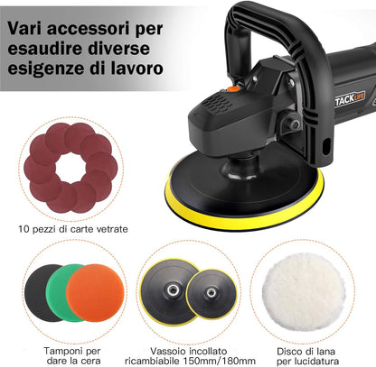 Tacklife PPGJ01A 7-Zoll-12,5-Ampere-Poliermaschine mit variabler Geschwindigkeit, digitalem Bildschirm und LCD-Anzeige, abnehmbaren Griffen