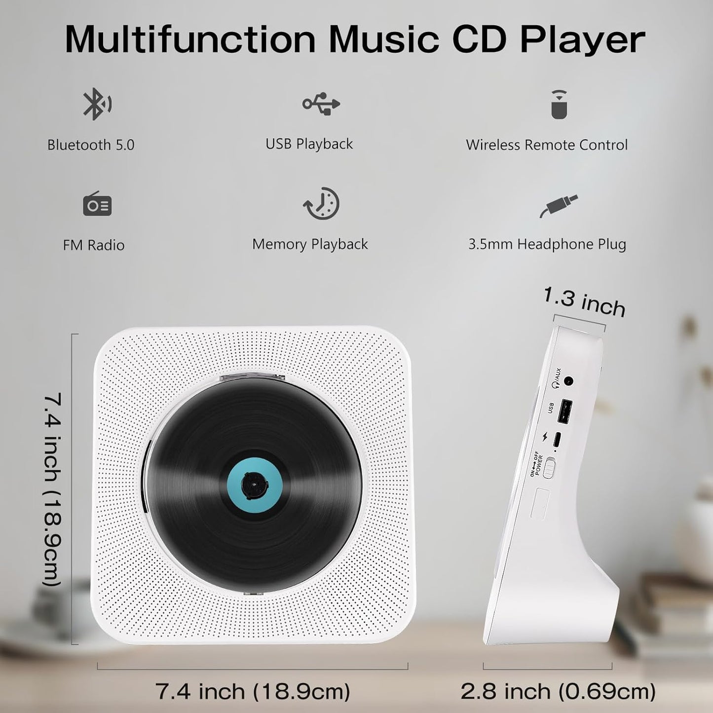 Tragbarer CD-Player mit eingebauten HiFi-Lautsprechern, unterstützt Bluetooth/AUX-