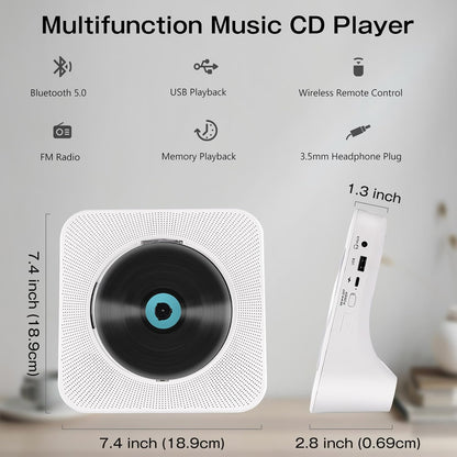 Tragbarer CD-Player mit eingebauten HiFi-Lautsprechern, unterstützt Bluetooth/AUX-
