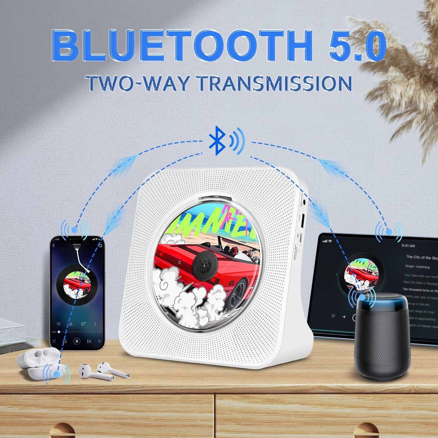 Tragbarer CD-Player mit eingebauten HiFi-Lautsprechern, unterstützt Bluetooth/AUX-
