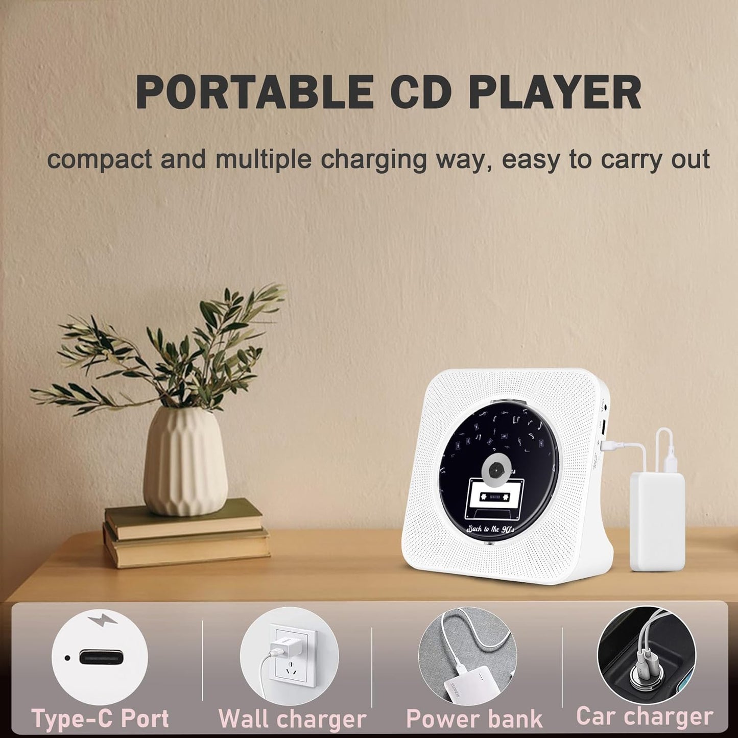 Tragbarer CD-Player mit eingebauten HiFi-Lautsprechern, unterstützt Bluetooth/AUX-