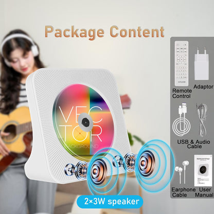 Tragbarer CD-Player mit eingebauten HiFi-Lautsprechern, unterstützt Bluetooth/AUX-