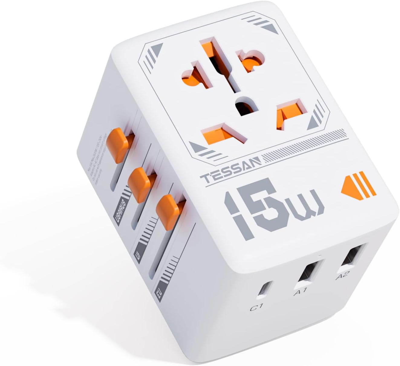 TESSAN Reiseadapter Weltweit, Universal Reisestecker mit 1 USB C und 2 USB A....