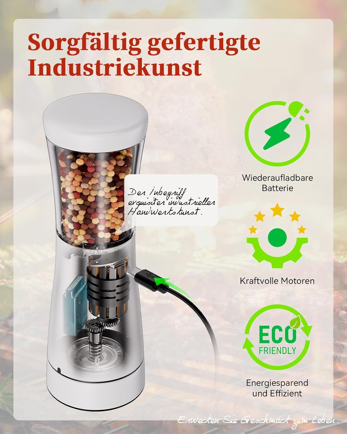 Tomeem Salz und Pfeffermühlen elektrisch 2er Set aus Edelstahl,Schwarz/Weiß