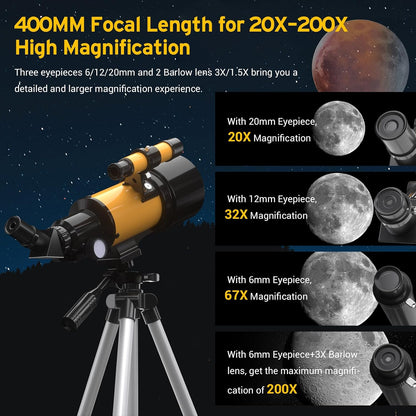 Teleskop Astronomie, 70mm Blende & Aperture 400mm (20-200X),Refraktor,Fernbedienung,