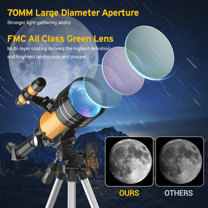Teleskop Astronomie, 70mm Blende & Aperture 400mm (20-200X),Refraktor,Fernbedienung,
