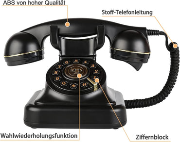 Retro wählscheibentelefon Festnetztelefone Klassisches mit Wählscheibe Einstellbare Lautstärke Schwarz