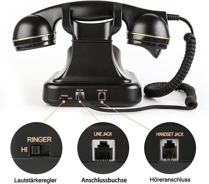 Retro wählscheibentelefon Festnetztelefone Klassisches mit Wählscheibe Einstellbare Lautstärke Schwarz