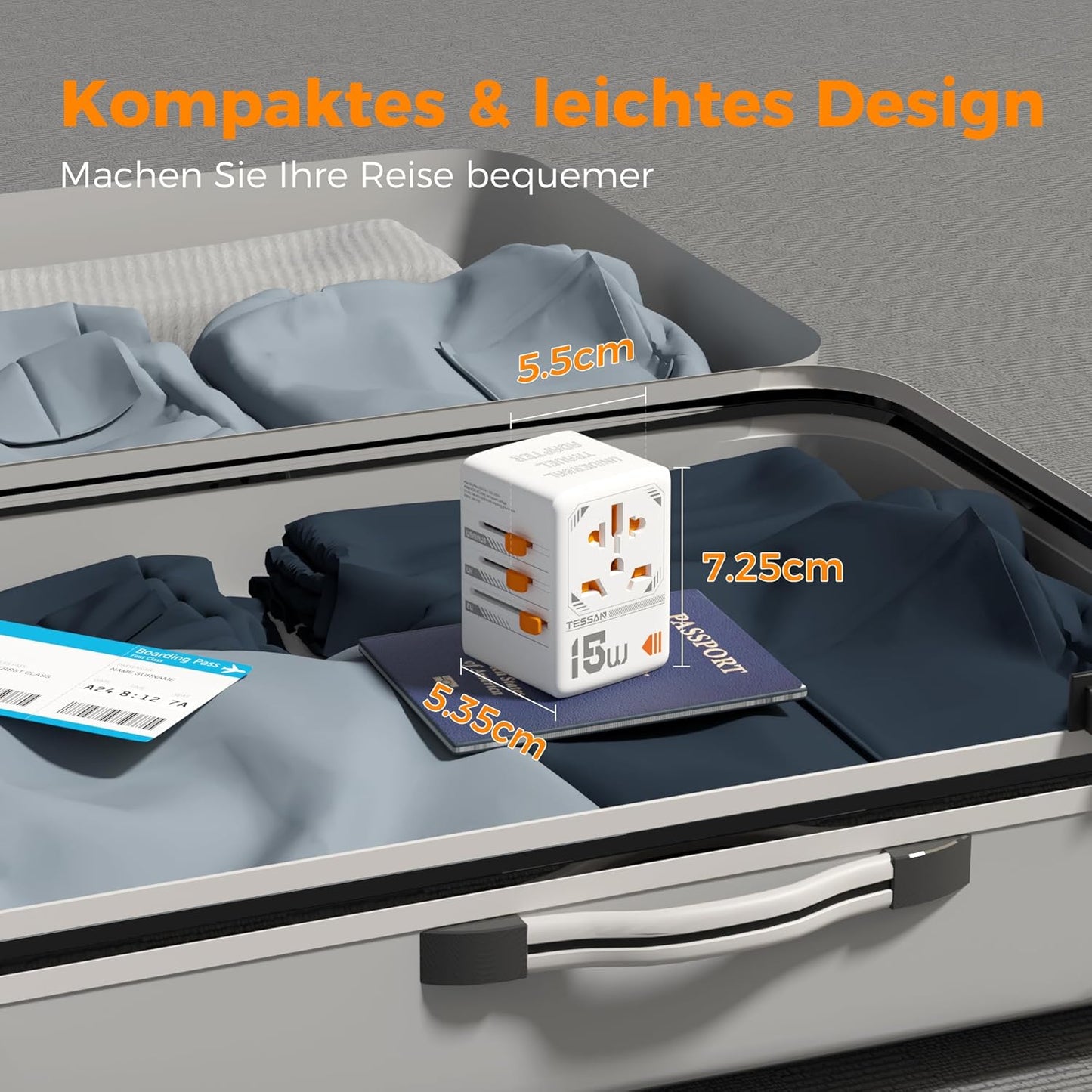 TESSAN Reiseadapter Weltweit, Universal Reisestecker mit 1 USB C und 2 USB A....