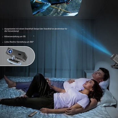 Teuyau Smart Beamer Full HD 1080P Unterstützt 4K, Projektor 4K mit WiFi 6 BT 5.0 und 360°