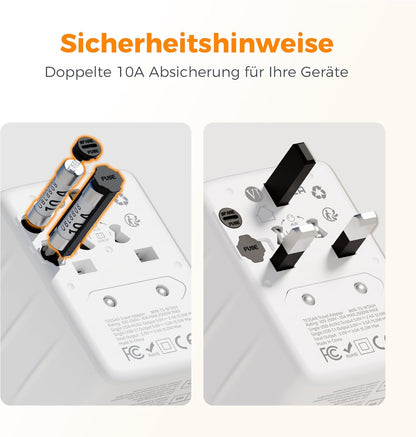 TESSAN Reiseadapter Weltweit, Universal Reisestecker mit 1 USB C und 2 USB A....