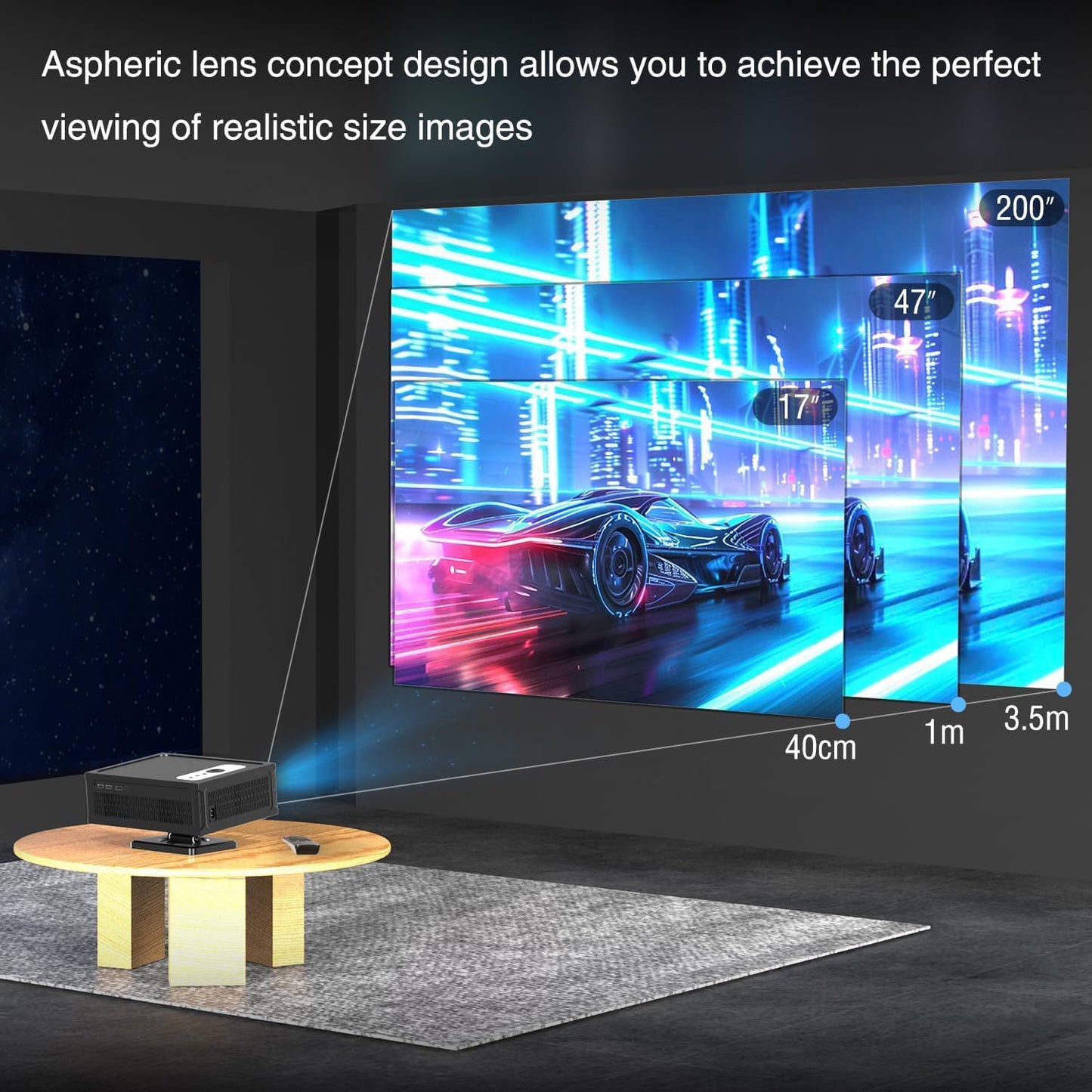 Teuyau Smart Beamer Full HD 1080P Unterstützt 4K, Projektor 4K mit WiFi 6 BT 5.0 und 360°