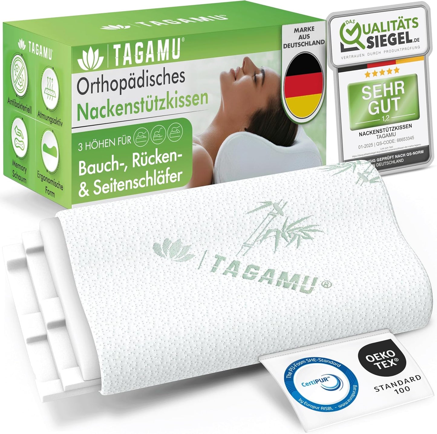 TAGAMU Orthopädisches Nackenstützkissen Memory Foam Ergonomisch