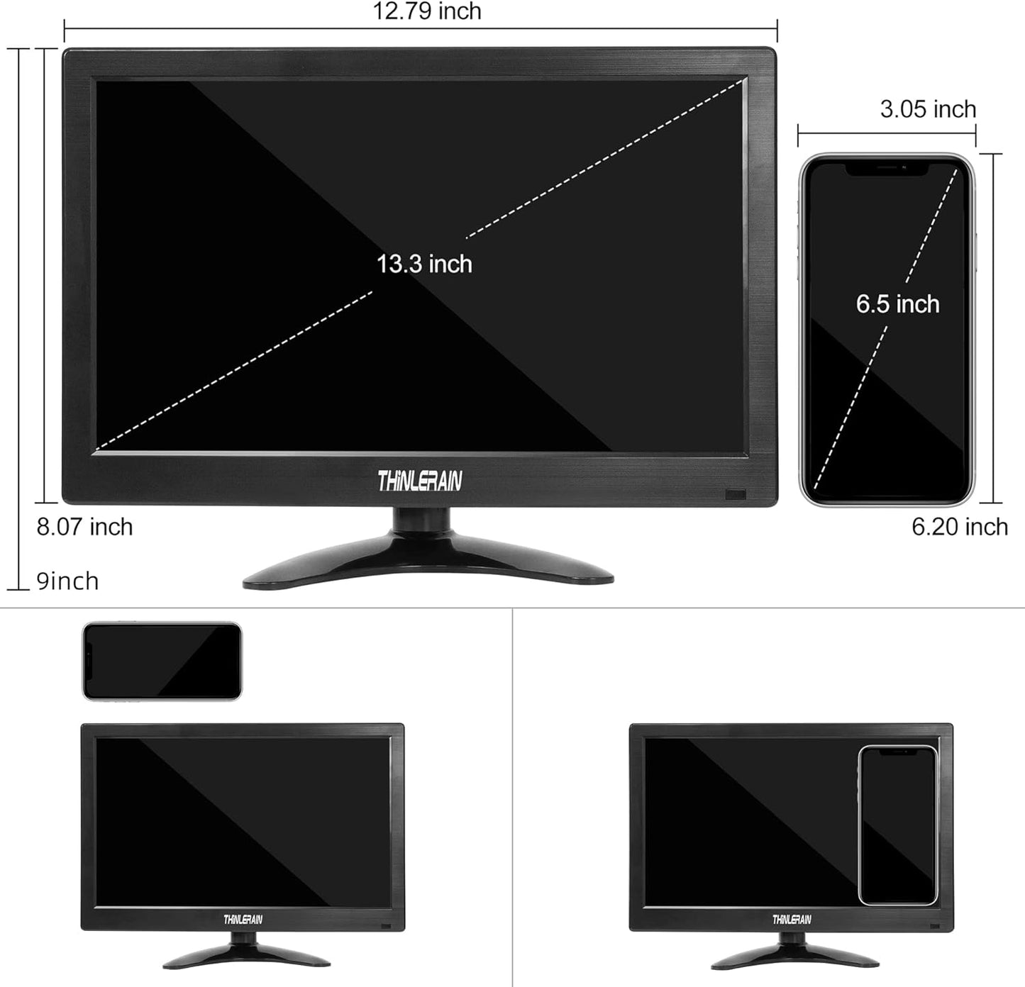 Thinlerain 13,3 Zoll PC Monitor 1366x768 Mini LED Monitor