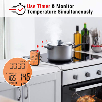 ThermoPro TP28C 150m Funkthermometer Grillthermometer mit 2 Sonden Küchenuhr Fleischthermometer Bratenthermometer IPX4 Wasserdicht für Backofen, Dutch Oven, Gasgrill