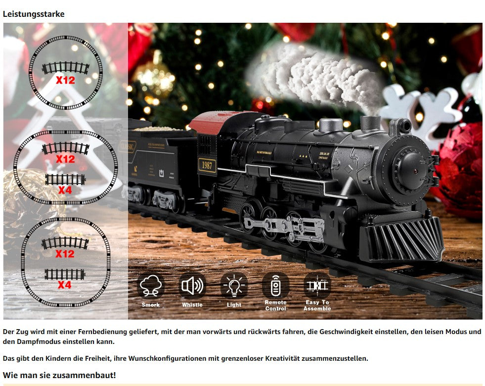 Thank Bey Elektrischer Zug Set,Elektrische Dampfeisenbahn Retro mit Fernsteuerung
