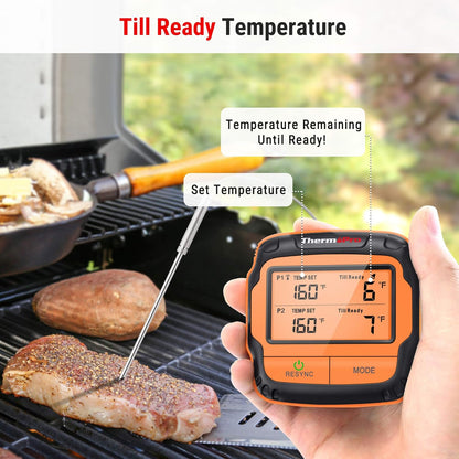 ThermoPro TP28C 150m Funkthermometer Grillthermometer mit 2 Sonden Küchenuhr Fleischthermometer Bratenthermometer IPX4 Wasserdicht für Backofen, Dutch Oven, Gasgrill