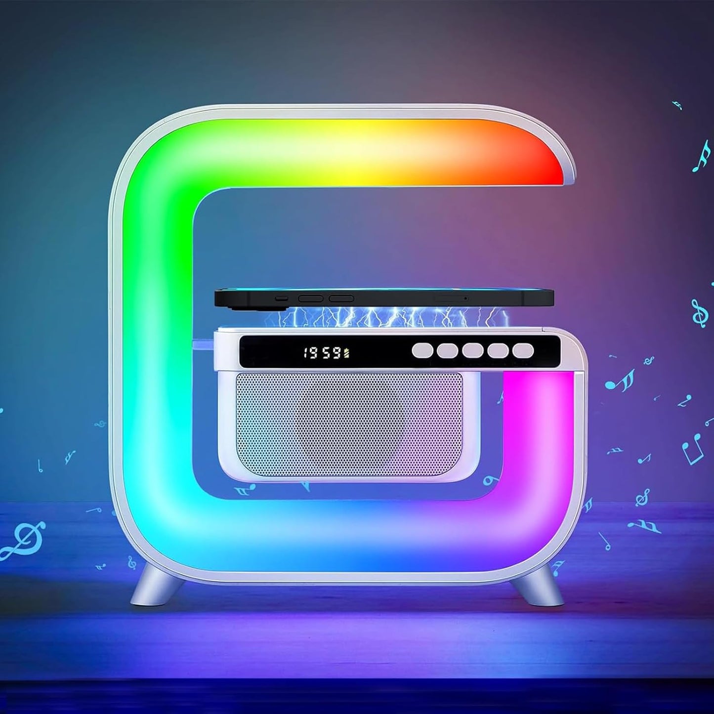 Lampe de table, haut-parleur Hi-Fi Bluetooth, lampe d'ambiance avec chargeur Qi 15 W gratuit, lampe de couleur avec éclairage, haut-parleur G, lumière de streaming, éclairage d'ambiance
