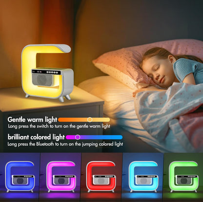 Lampe de table, haut-parleur Hi-Fi Bluetooth, lampe d'ambiance avec chargeur Qi 15 W gratuit, lampe de couleur avec éclairage, haut-parleur G, lumière de streaming, éclairage d'ambiance