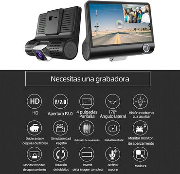 TINHAU Dashcam Autokamera, 4" 310° Nachtsicht Full HD 1080P, G-Sensor, Loop-Aufnahme, 24 Stunden Parküberwachung, max. 32 GB Speicherkarten