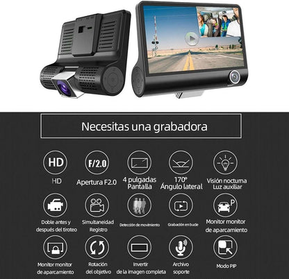 TINHAU Dashcam Caméra de Voiture, 4" 310° Vision Nocturne Full HD 1080P, G-Sensor, Loop-Aufnahme, 24 Stunden Parküberwachung, max 32GB Speicherkarten
