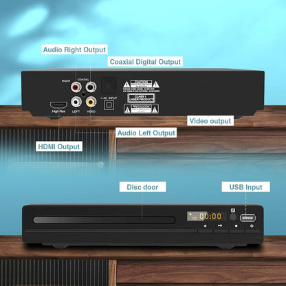 Tojock DVD-Player mit HDMI-AV-Ausgang,Fernbedienung,HDMI-AV-Kabel
