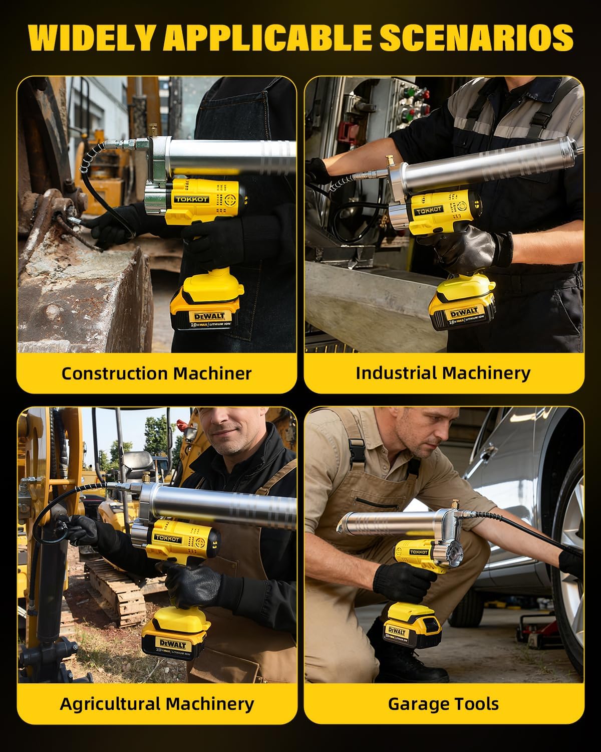 TOKKOT Kabellose elektrische Fettpresse kompatibel mit DeWalt 20V/18V Akku (Ohne Akkus)