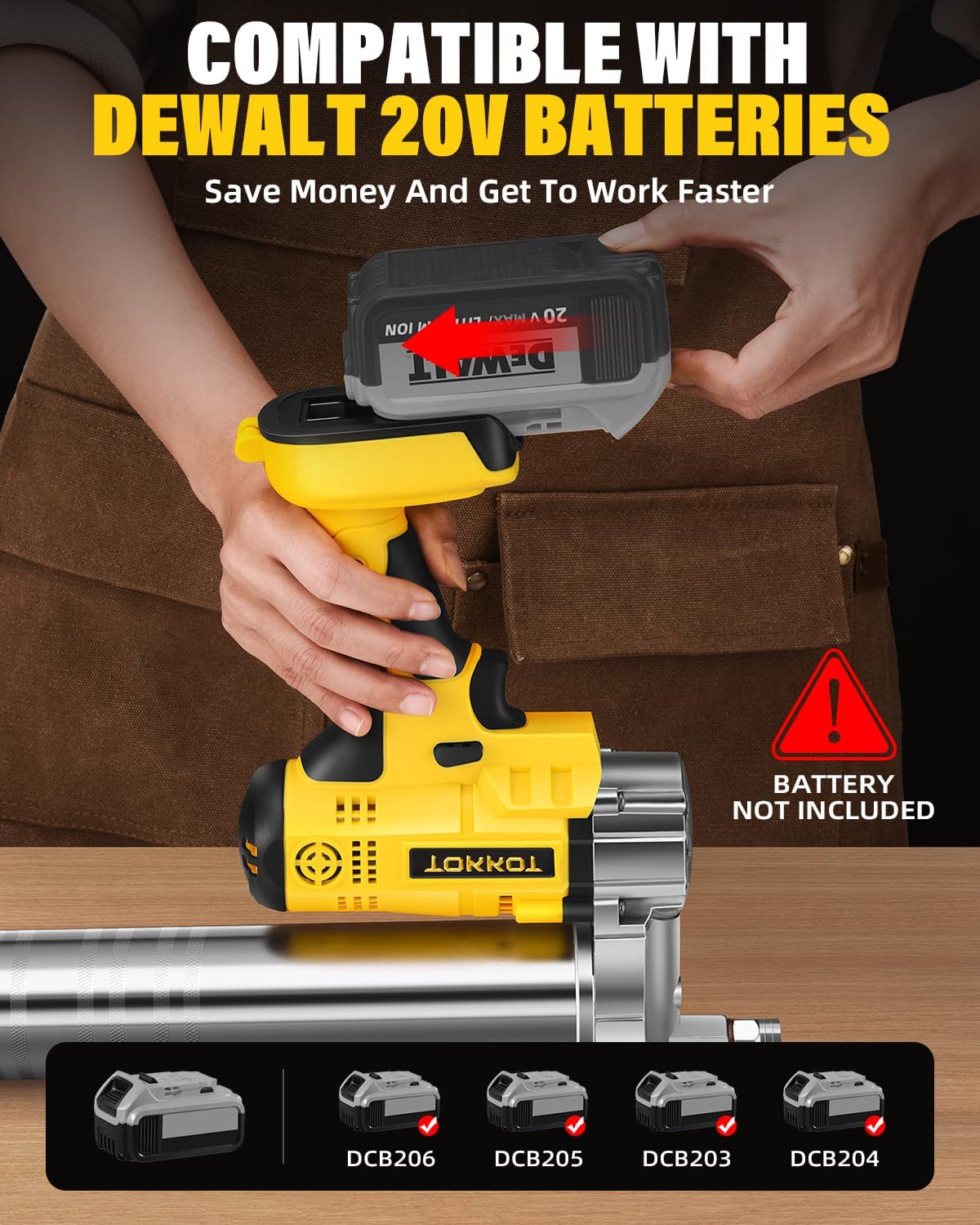 TOKKOT Kabellose elektrische Fettpresse kompatibel mit DeWalt 20V/18V Akku (Ohne Akkus)