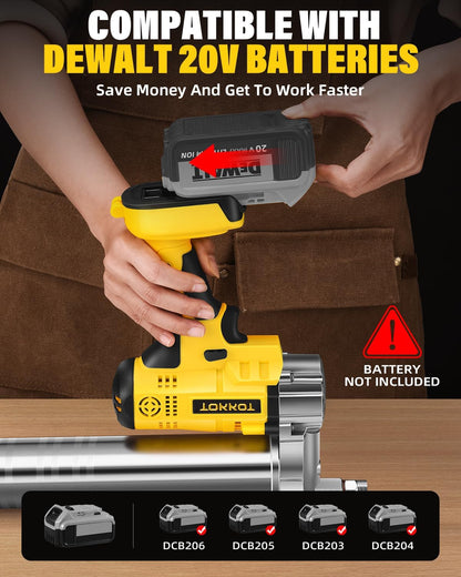 TOKKOT Kabellose elektrische Fettpresse kompatibel mit DeWalt 20V/18V Akku (Ohne Akkus)