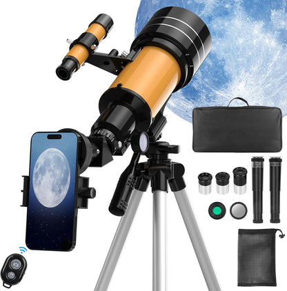 Teleskop Astronomie, 70/400mm Astronomisches Linsenteleskop mit Stativ, Mondfilter, Handy-Adapter